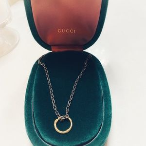 MEN'S GUCCI Ouroboros Two-Tone Circle Snake Pendant Chain Necklace